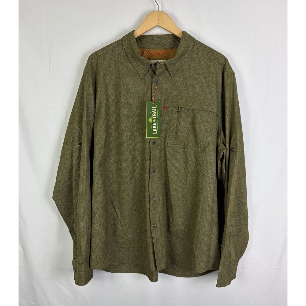 Lake & Trail Mens Long Sleeve Button Down Outdoor Shirt Forest Green Size XXL